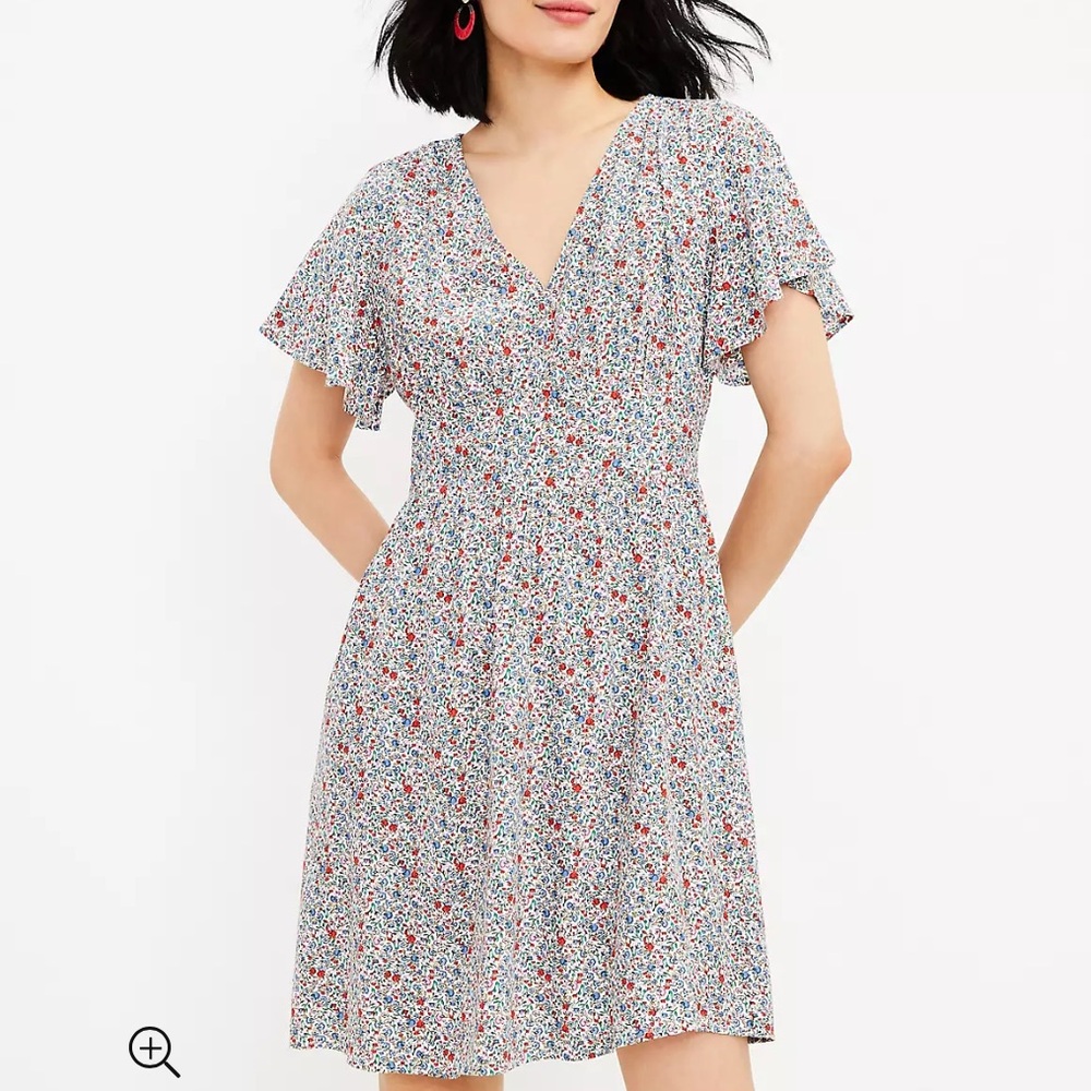 Loft Floral Flutter V-Neck Pocket Dress